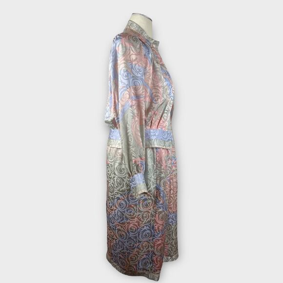 Anne Crimmins for Umi Collections 80s Silk Blouse Skirt Set Pastels Satin Sz 14 - Picture 2 of 12